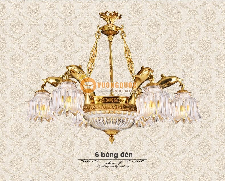 Đèn chùm đồng hiện đại hoa thủy tinh abr181-10